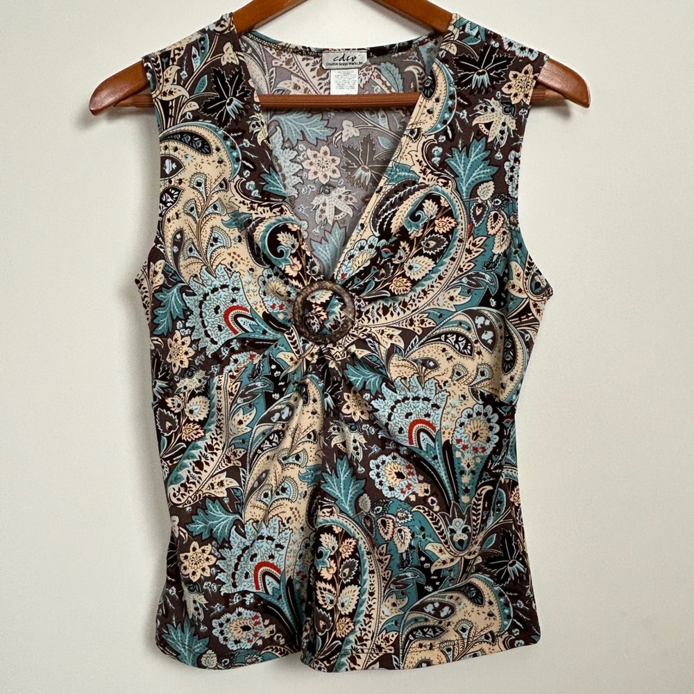 Vintage Y2K Boho Paisley‎ Brown Tank Top CDW Size Small